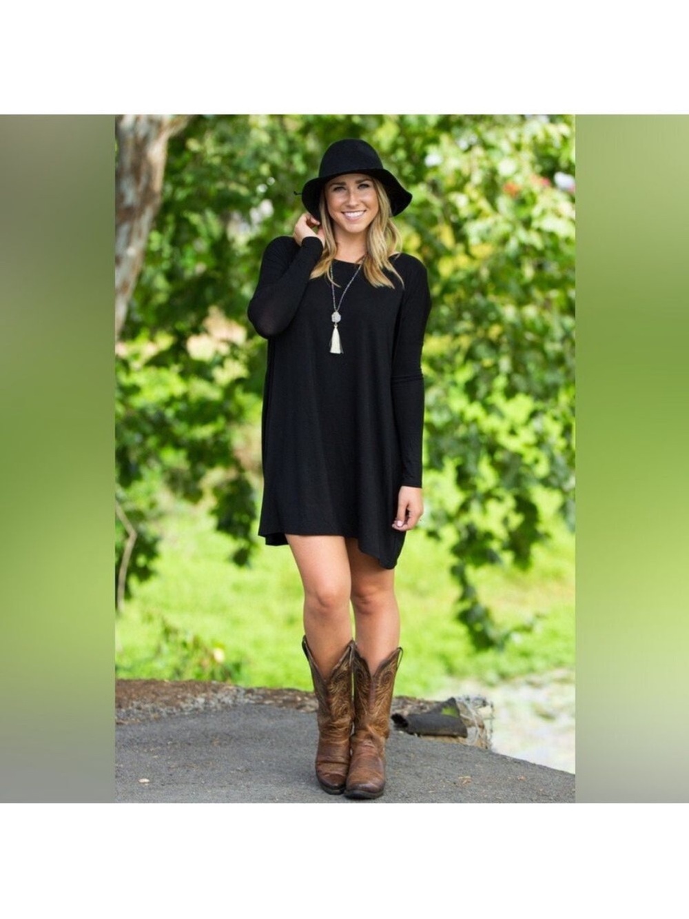 Piko 1988 Black Bamboo Stretch Long Sleeve Tunic/Dress - Medium